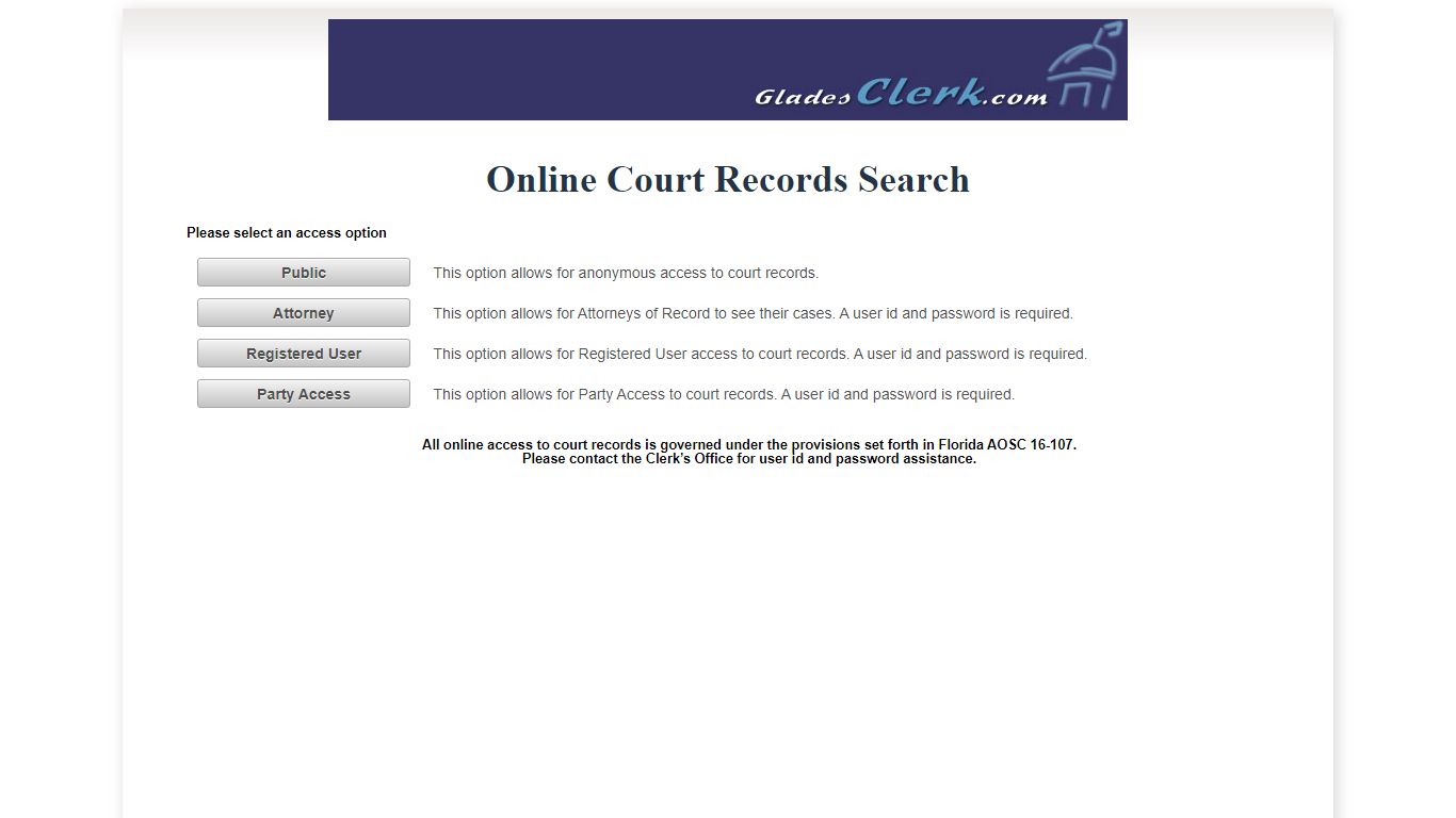 Glades County OCRS - ONLINE COURT RECORDS SEARCH